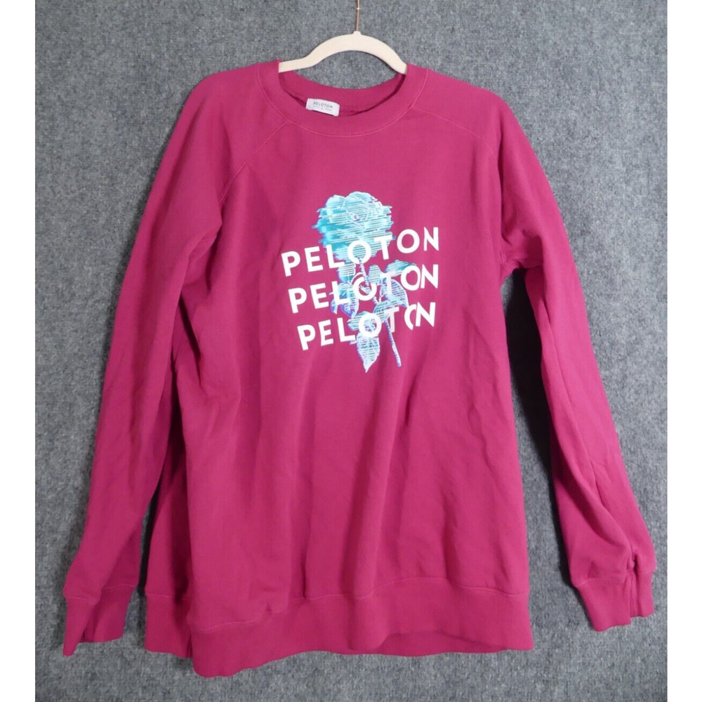 Peloton Womens Large Sweatshirt Crewneck Floral Pink Long Sleeve Bike Cycling